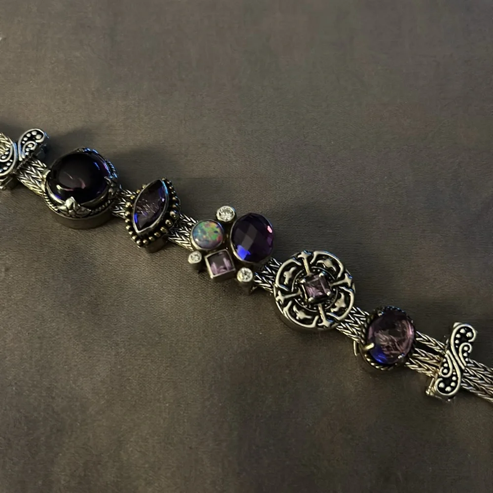 Lori Bonn silver bracelet with purple slides and stoppers - Picture 5 of 9